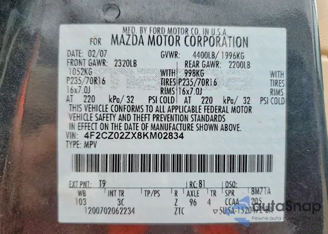 2008 Mazda Tribute I z USA, uszkodzony, nr VIN 4F2CZ02ZX8KM02834